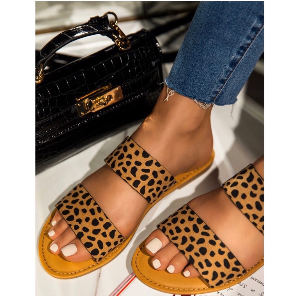 Cheetah Print Double Band Sandals